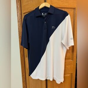 Diagonal Colorblock Polo Shirt - Navy & White